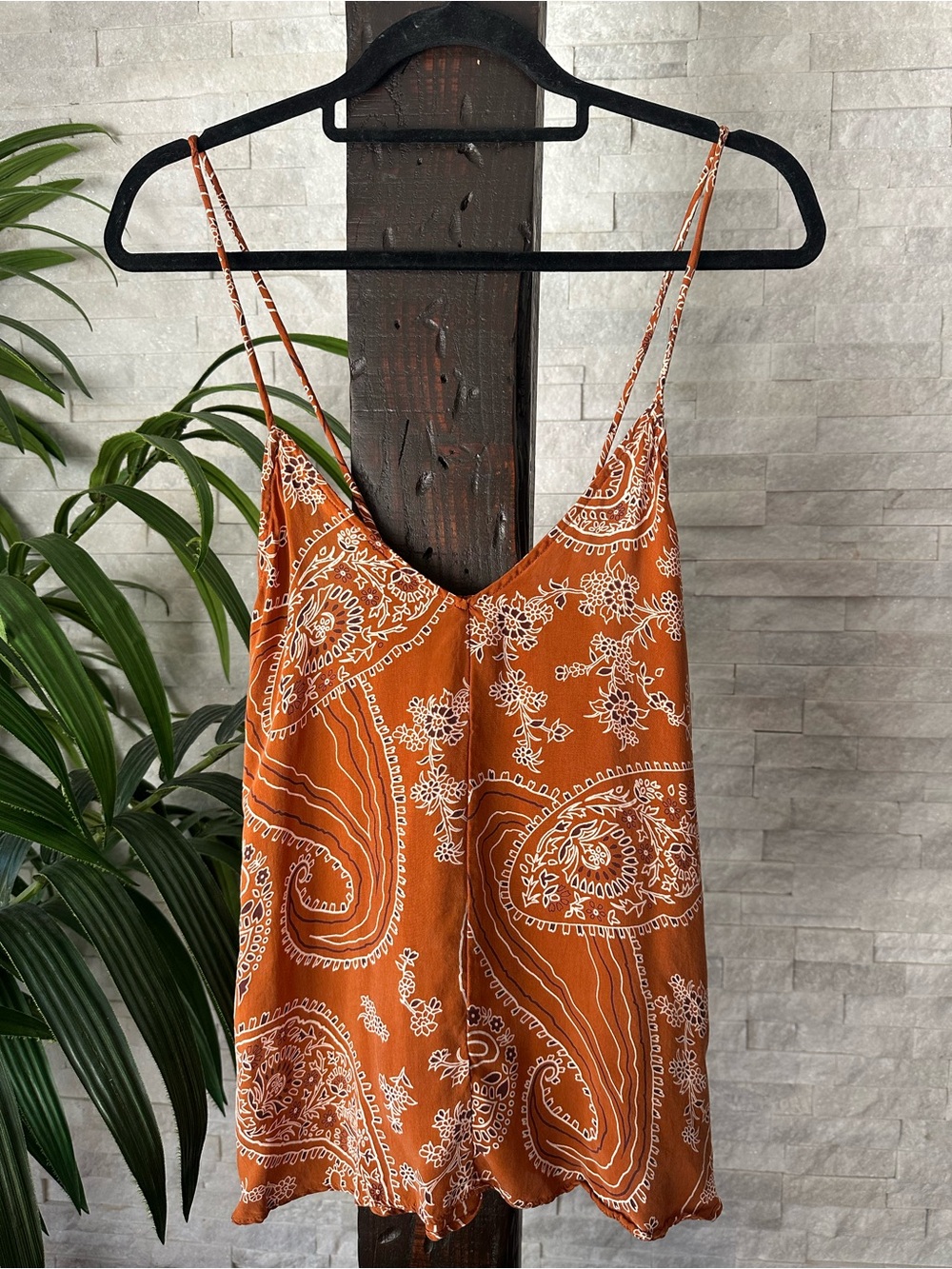 Zara Paisley Bandana Rust Orange Silky Cupro Camisole Size Small